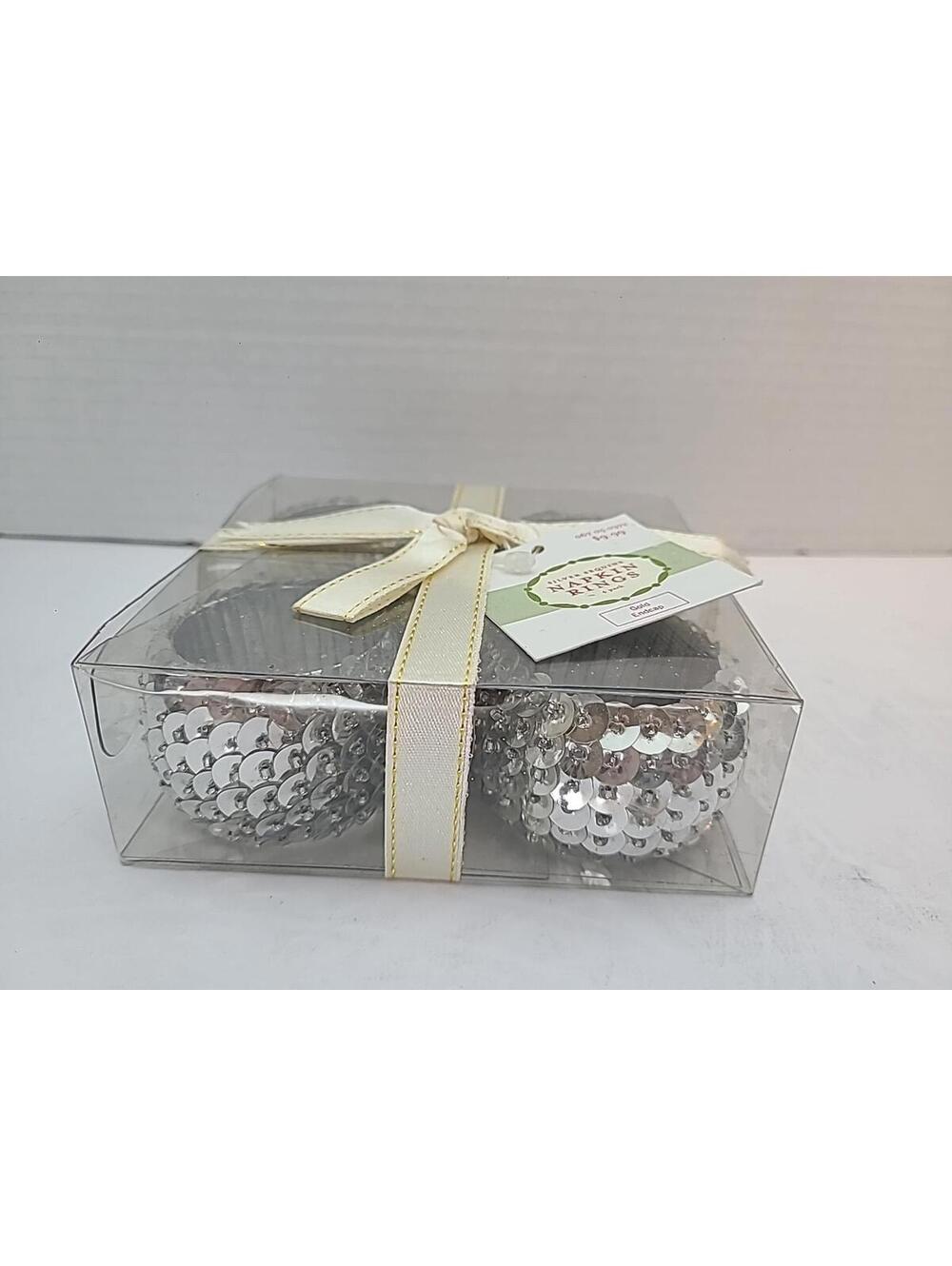 Silver Sequin Elegant Napkin Rings by Target 2002 - Set of 4 NEW in Box